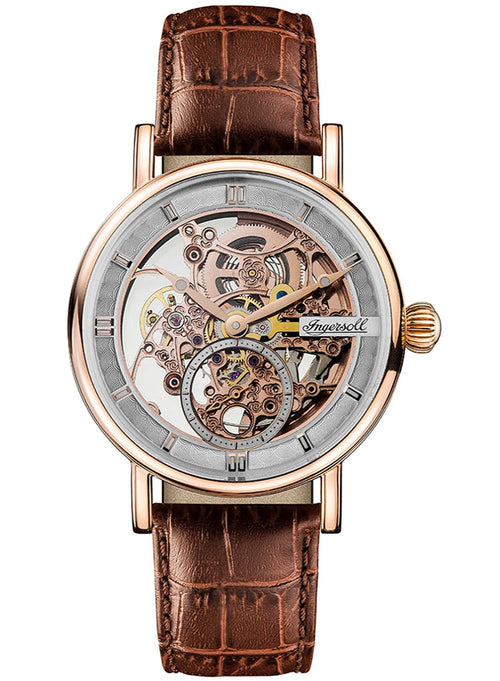 Ingersoll Mens The Herald Automatic Watch with a Skeleton Dial and a Brown Leather Strap - I00401B