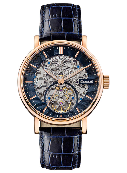 Ingersoll 1892 The Charles Automatic Gents Watch with Black Skeleton Dial and Blue Leather Strap- I05808