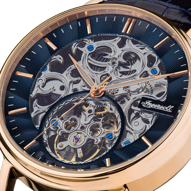Ingersoll 1892 The Charles Automatic Mens Watch with Black Skeleton Dial and Blue Leather Strap- I05808