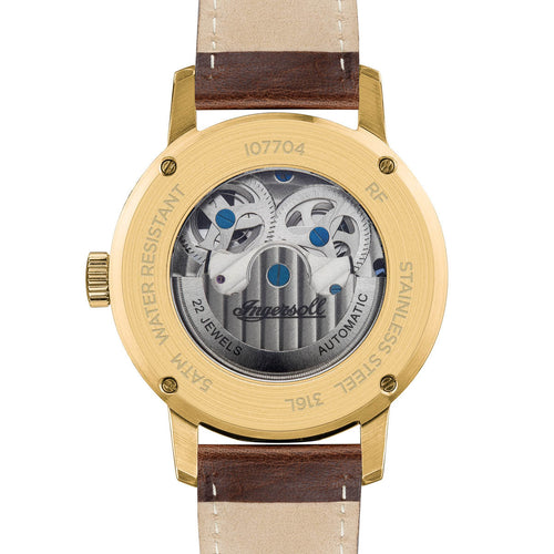 Ingersoll 1892 The Jazz Automatic Gents Watch with Light Gold Dial and Brown Leather Strap - I07704