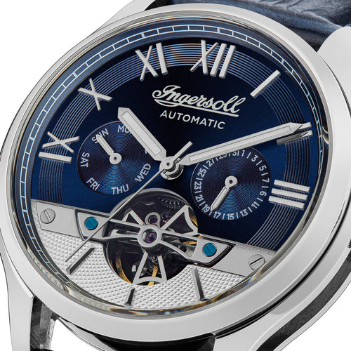 Ingersoll 1892 The Tempest Automatic Gents Watch with Navy Dial and Navy Leather Strap - I12103