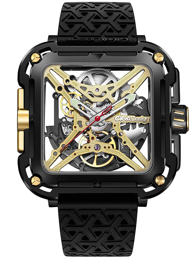 CIGA Design X Series Titanium Gold Hollow-Design Watch - X021-BLGO-W25BK